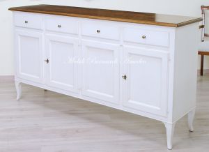 Credenza in legno massiccio con finitura colore bianco e top in legno di noce lunghezza 2 metri